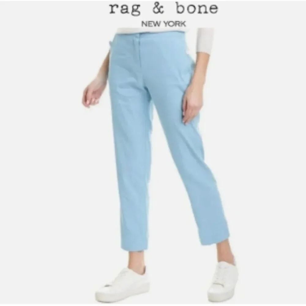 Like New! RAG & BONE Crop Trouser Pants Light Blue Linen Blend Pockets Size 0